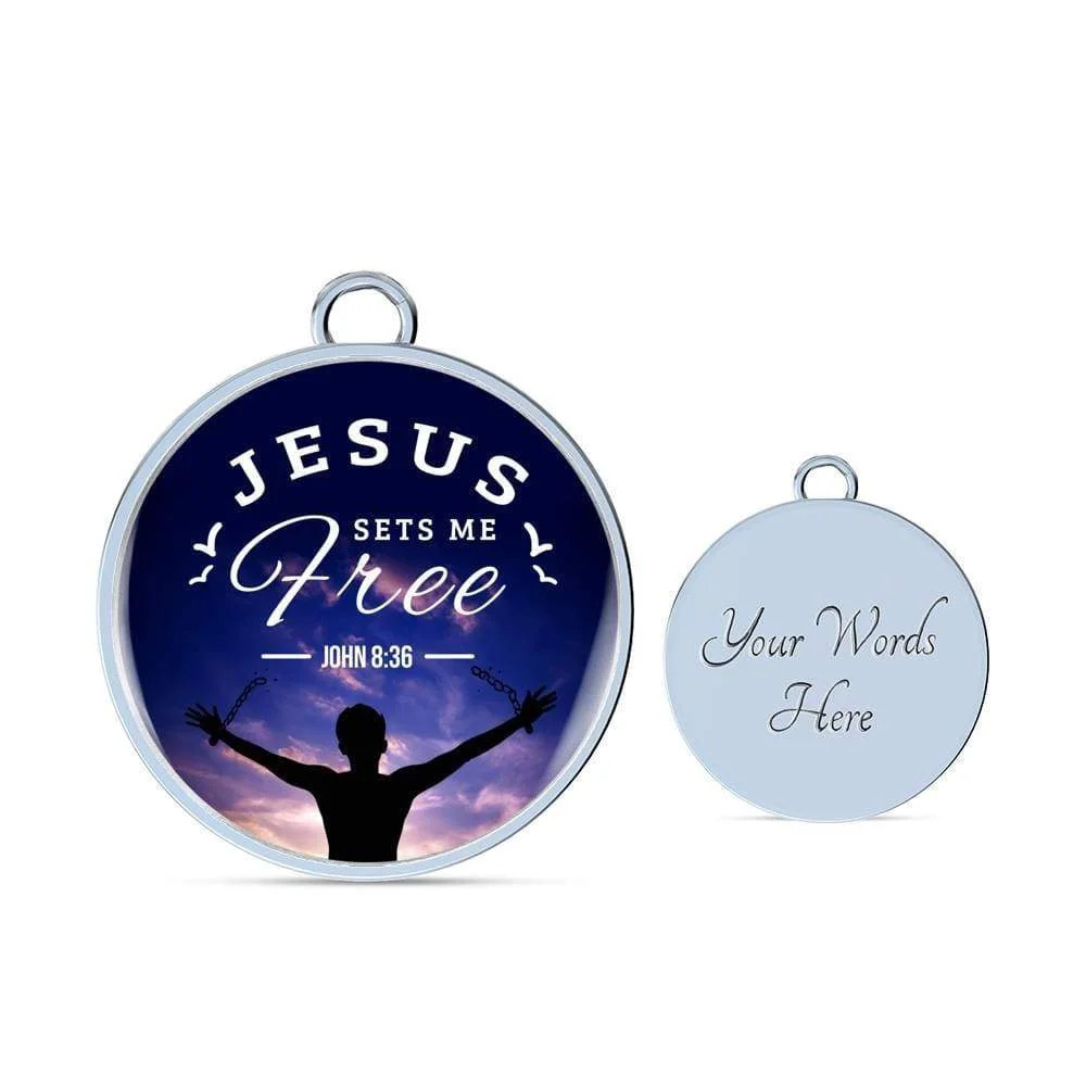 Jesus Set Me Free John 8:36 Personalized Engraved Silver Circle Bangle Bracelet